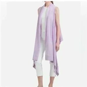 Donna Karan pure linen cardigan cover M/L light lilac hi low wrap edge to edge